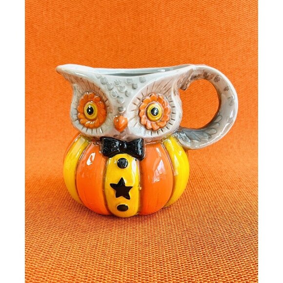 Joanna Parker Owl~Pumpkin Halloween Ceramic Creamer/Milk Jug ~ Displayed Only - Picture 10 of 10